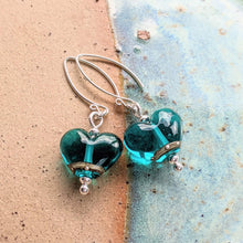Load image into Gallery viewer, Deep Sea Heart Drop Earrings in Blue or Green