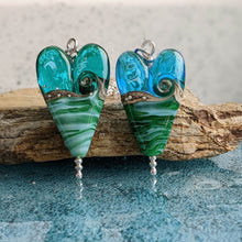 Load image into Gallery viewer, Deep Sea Long Heart Pendant in Blue or Green