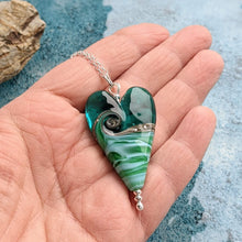Load image into Gallery viewer, Deep Sea Long Heart Pendant in Blue or Green