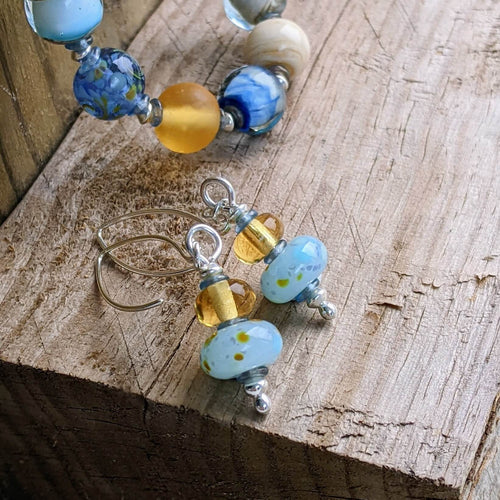 Saltwater Earrings, amber or blue