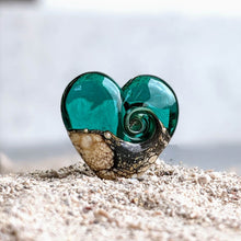 Load image into Gallery viewer, Sandstone Heart Pendant in Teal Glass