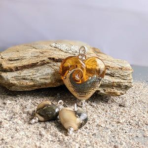 Sandstone Heart Pendant in Amber Glass