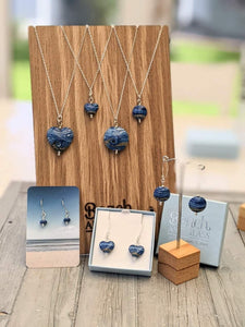 Blue Surf Heart Earrings-Earrings-Beach Art Glass