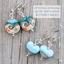 Load image into Gallery viewer, Blue Surf Heart Earrings-Earrings-Beach Art Glass