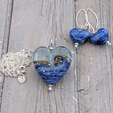 Load image into Gallery viewer, Blue Surf Heart Pendant, Half and Half Style-Necklace-Beach Art Glass