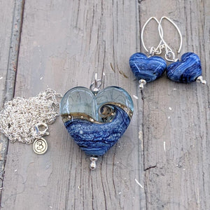 Blue Surf Heart Pendant, Half and Half Style-Necklace-Beach Art Glass