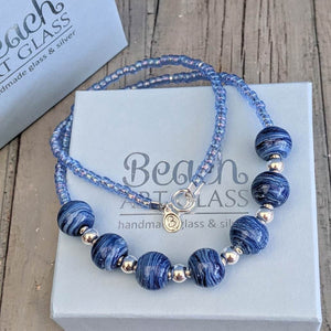 Blue Surf glass and silver Necklace-Necklace-Beach Art Glass
