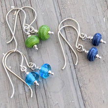 Load image into Gallery viewer, Blue and Green Tiny Bead Earrings-Earrings-Beach Art Glass