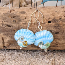Load image into Gallery viewer, Coastal Path Shell Earrings - blue and green