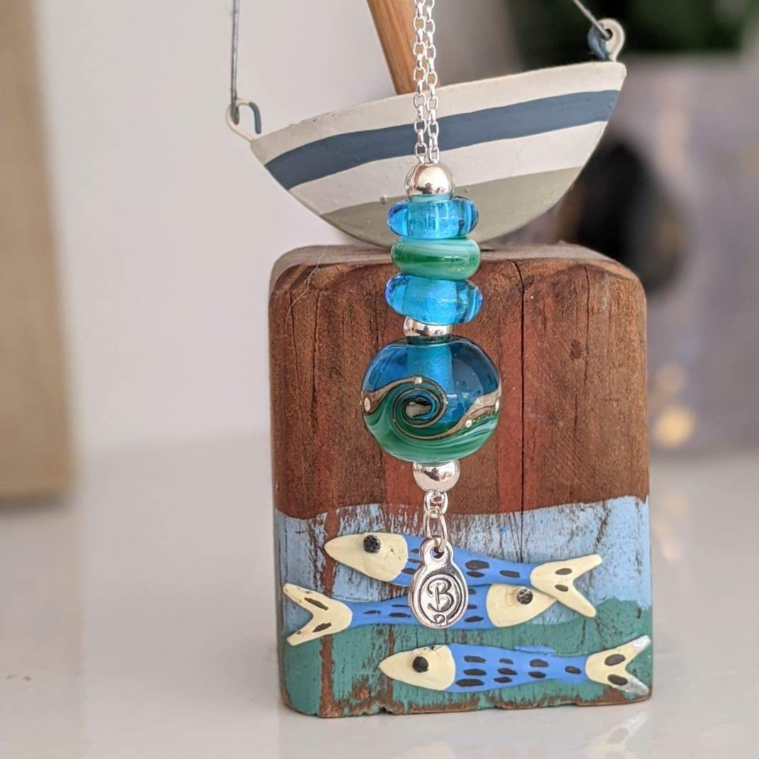 Blue Sea Glass Necklace (Handmade)