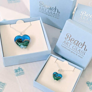 Deep Blue Sea Extra Large Heart Pendant-Necklace-Beach Art Glass