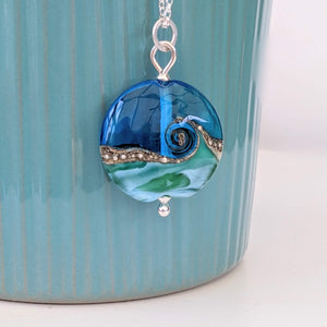 Deep Blue Sea Lentil Pendant-Necklace-Beach Art Glass