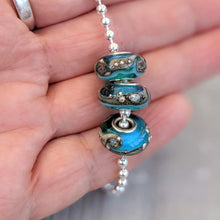 Load image into Gallery viewer, Deep Blue Sea with Wave Silver Cored Beads-Bracelet Beads-Beach Art Glass