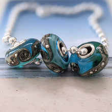Load image into Gallery viewer, Deep Blue Sea with Wave Silver Cored Beads-Bracelet Beads-Beach Art Glass