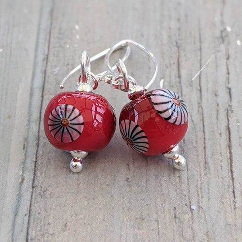RED Ball Earrings-Earrings-Beach Art Glass