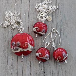 RED Lentil Pendant-Necklace-Beach Art Glass