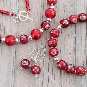 RED glass and silver Necklace-Necklace-Beach Art Glass