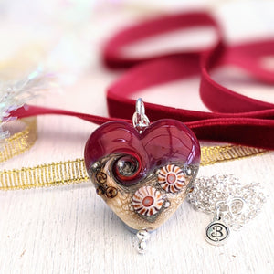 Red Sea Heart Pendant-Necklace-Beach Art Glass
