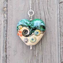 Load image into Gallery viewer, Sand & Sea Heart Pendant (sea at the top)-Necklace-Beach Art Glass