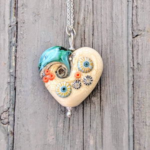 Sand & Sea Heart Pendant (sea on the shoulder)-Necklace-Beach Art Glass