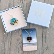 Load image into Gallery viewer, Sand &amp; Sea Heart Pendant (sea on the shoulder)-Necklace-Beach Art Glass