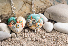 Load image into Gallery viewer, Sand & Sea Heart Pendant (sea on the shoulder)-Necklace-Beach Art Glass