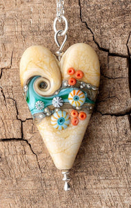 Sand & Sea Long Heart Pendant-Necklace-Beach Art Glass