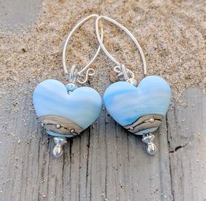 Sea Breeze Drop Heart Earrings-Earrings-Beach Art Glass