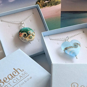 Sea Breeze Extra Large Heart Pendant-Necklace-Beach Art Glass