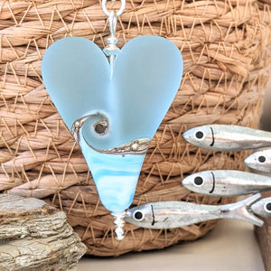 Sea Breeze Extra Large Heart Pendant-Necklace-Beach Art Glass