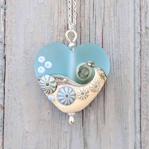 Sea Spray Heart Pendant-Necklace-Beach Art Glass