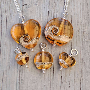 Shoreline Pendant, Medium or Mini, in Amber-Necklace-Beach Art Glass