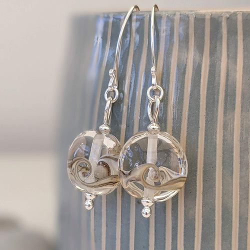 Sparkling Sea Lentil Drop Earrings-Earrings-Beach Art Glass
