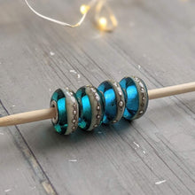Load image into Gallery viewer, Transparent Aqua or Teal Silver Cored Beads-Bracelet Beads-Beach Art Glass