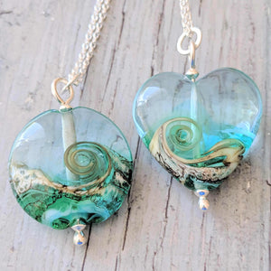 Turning Tides Lentil Pendant-Necklace-Beach Art Glass