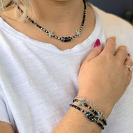 Sun Glitter Silver Necklace in Black