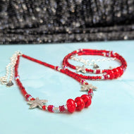 Sun Glitter Silver Necklace in Red