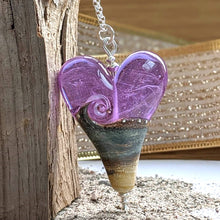 Load image into Gallery viewer, Sandstone XL Heart Pendant in Deep Lavender Glass