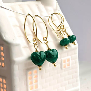 Golden Tiny Heart and Bead Earrings