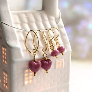 Golden Tiny Heart and Bead Earrings