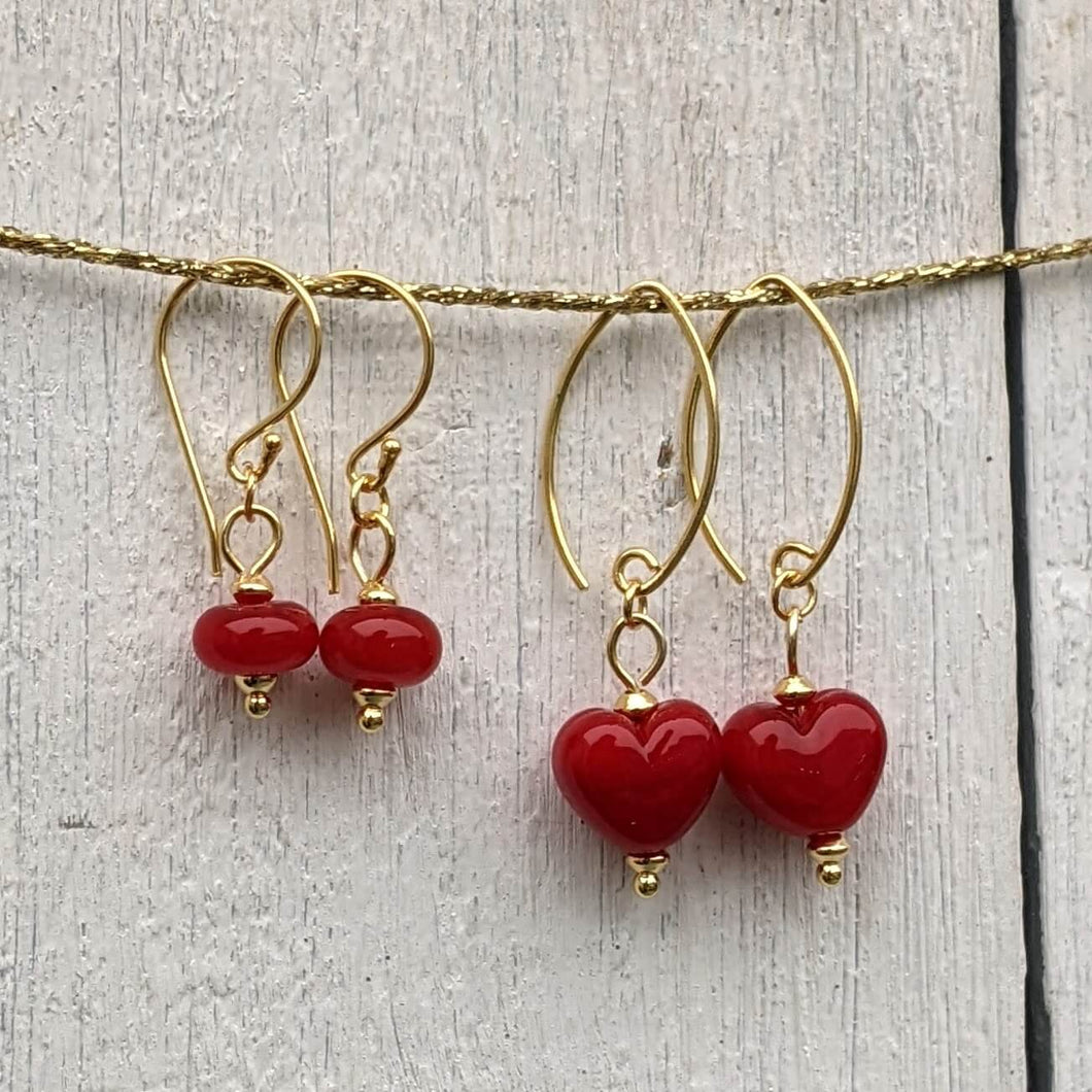 Golden Tiny Heart and Bead Earrings