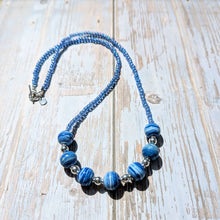 Load image into Gallery viewer, Blue Surf glass and silver Necklace