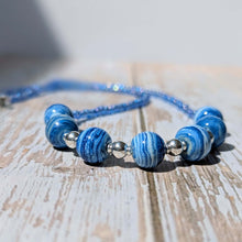 Load image into Gallery viewer, Blue Surf glass and silver Necklace