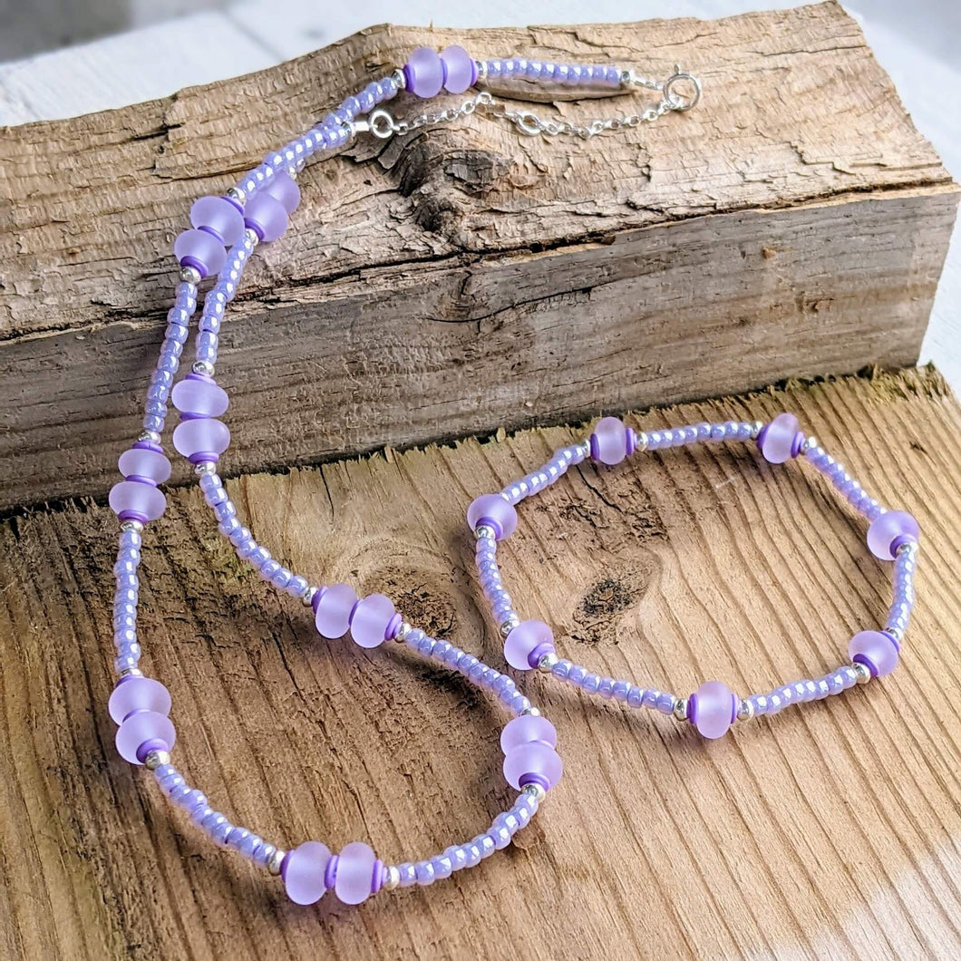 Beachcomber, Frosted Pastel Stackers - clearance sale - Jade necklace, Lilac necklace and bracelet remaining
