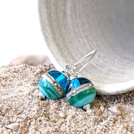 Deep Sea Ball Drop Earrings in Blue or Green