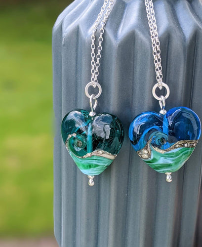 Deep Sea Heart Pendant in Blue or Green