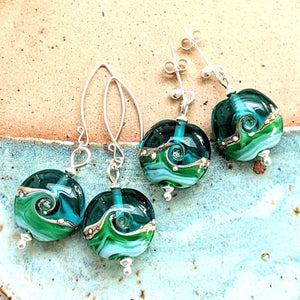 Deep Sea Lentil Drop Earrings in Blue or Green
