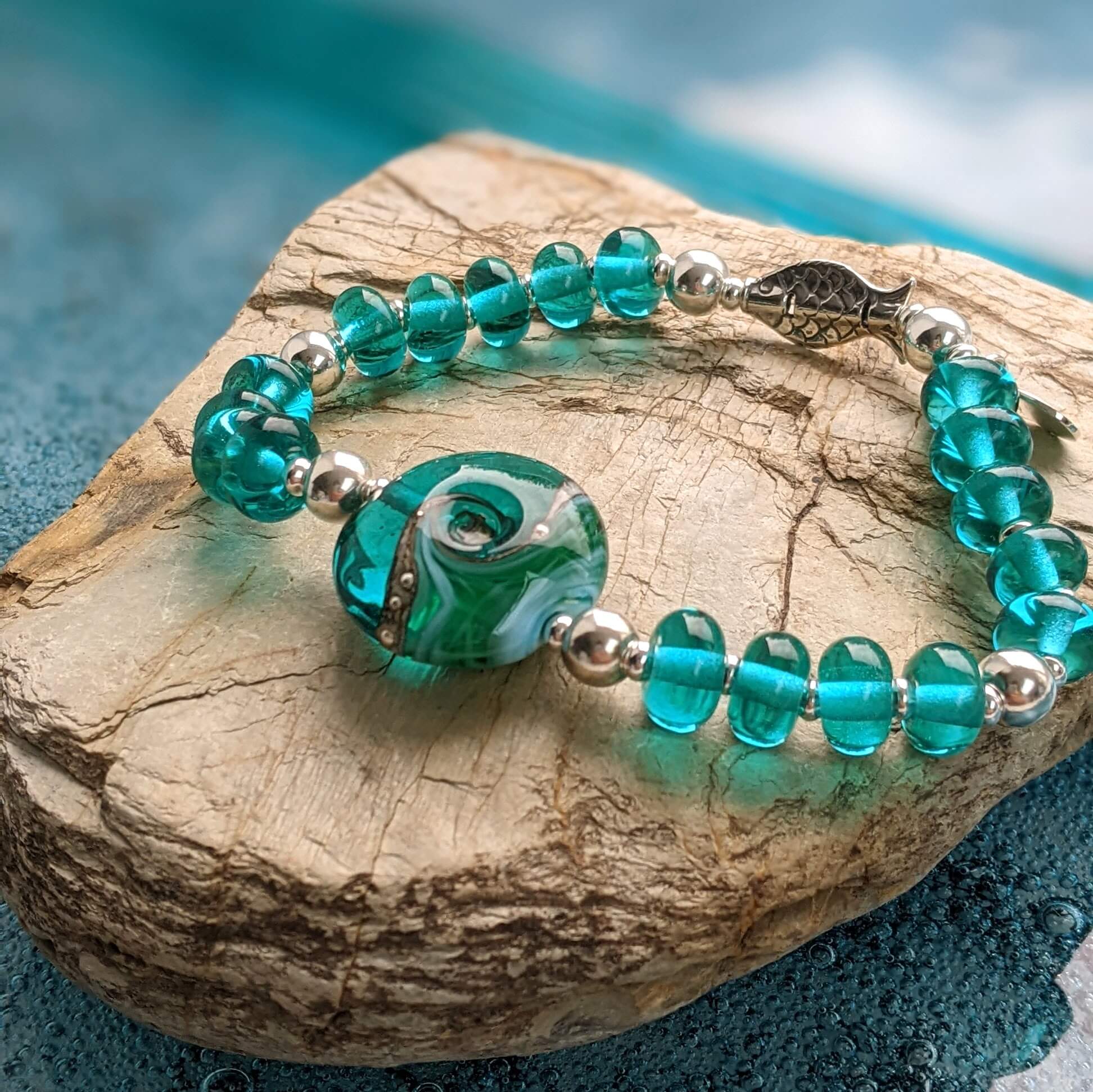 Handmade Jewellery - Personalised Bracelet - Beach Art Glass