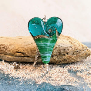 Deep Sea Extra Large Heart Pendant in Blue or Green