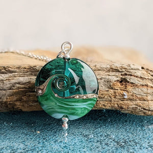 Deep Sea Lentil Pendant Necklace in Blue or Green
